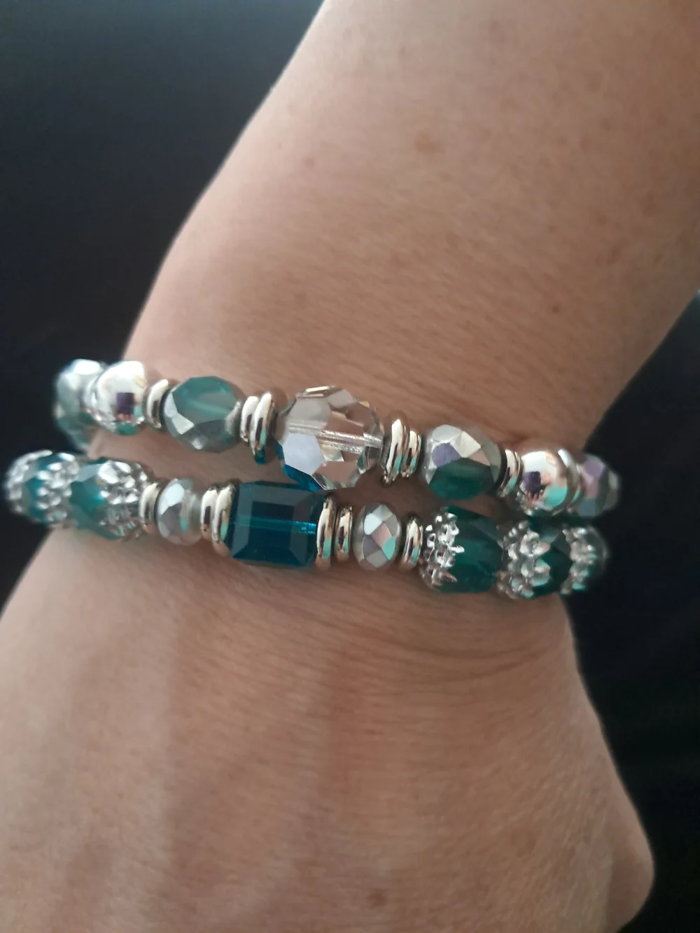 Stash Jewelry 2-Pc Crystal Stack - Teal Blue & Clear Shimmer Set